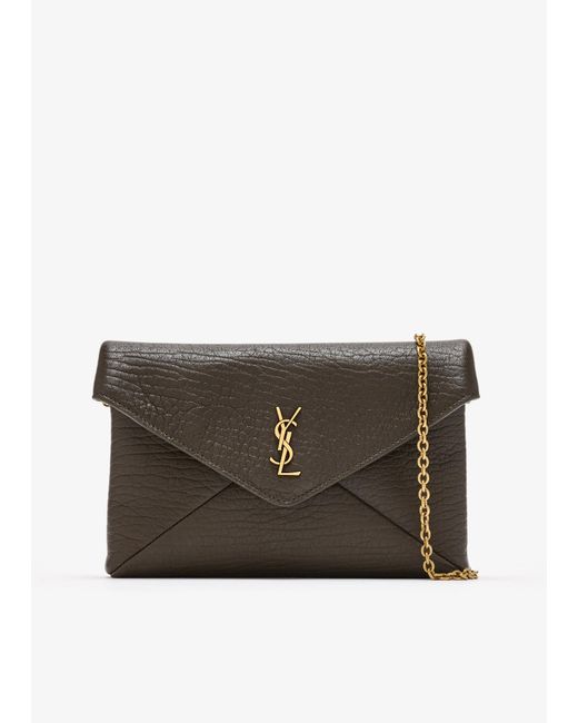 Saint Laurent Gray Cassandre Small Chain Pouch