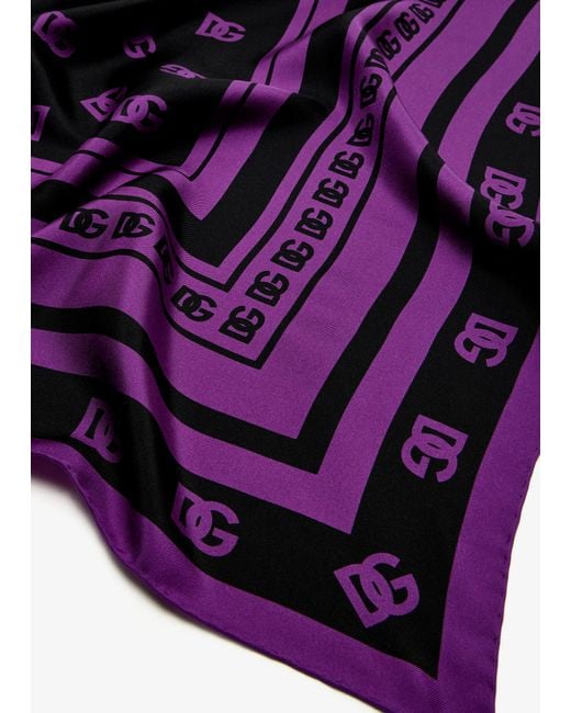 Dolce & Gabbana Purple Dg Logo Print Silk Twill Scarf