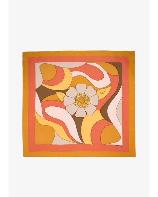 Saint Laurent Orange Floral Silk Scarf