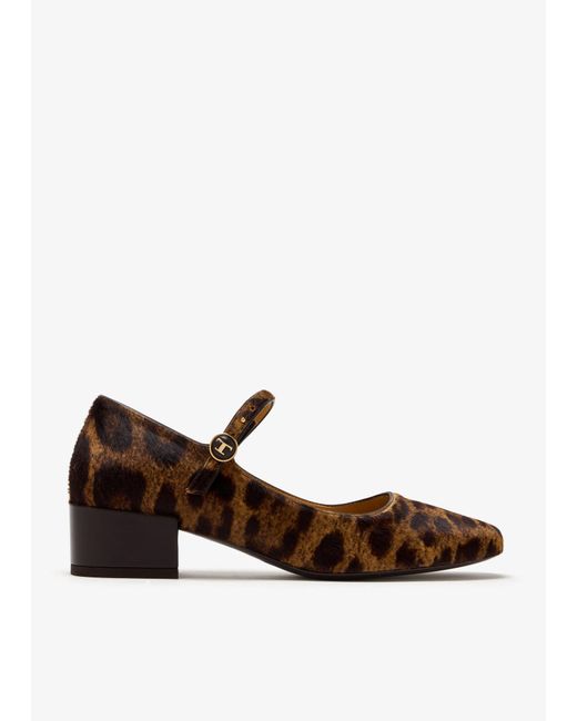 Tod's Brown Animal-Print Mary Jane Pumps