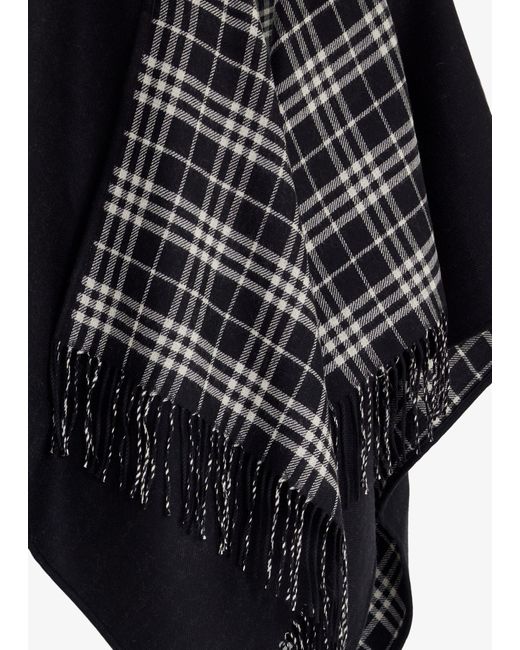 Burberry Black Reversible Check Wool Cape