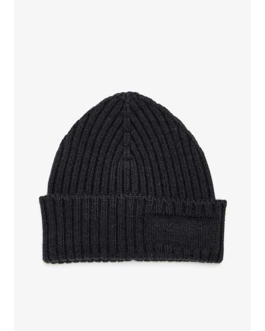 Givenchy Blue Logo Patch Wool Beanie for men