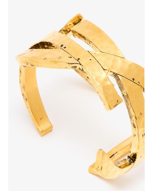 Saint Laurent Metallic Cassandre Hammered Cuff