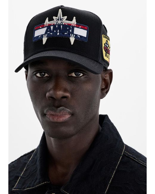 Amiri Black Station Patch Trucker Hat for men