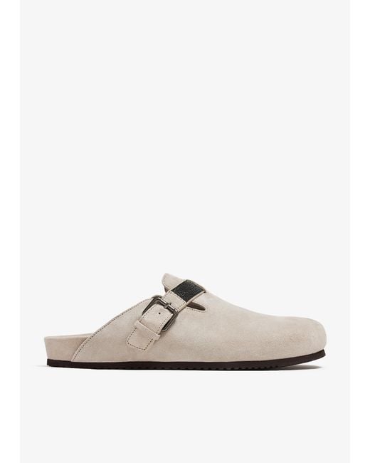 Brunello Cucinelli White Suede Clogs