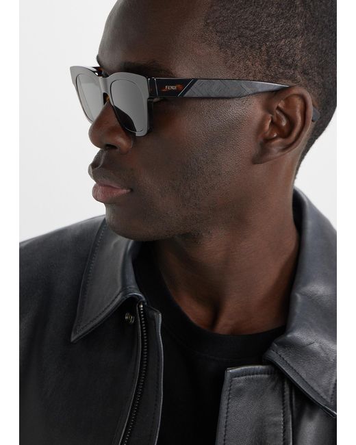 Fendi Gray Diagonal Square Sunglasses for men