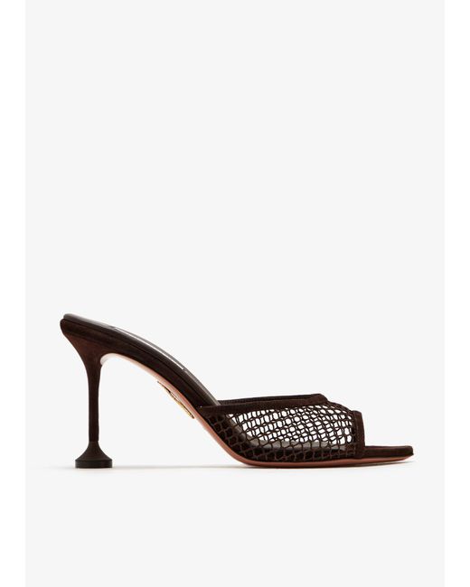 Aquazzura White Bisous 85 Mesh Mules