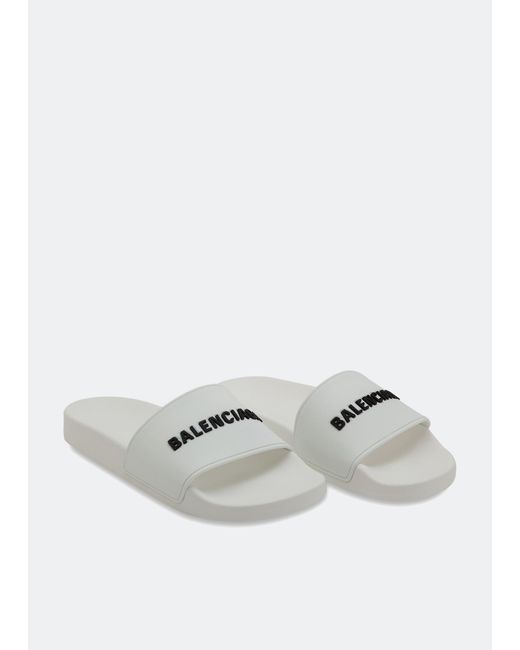 Balenciaga White Logo Rubber Slides