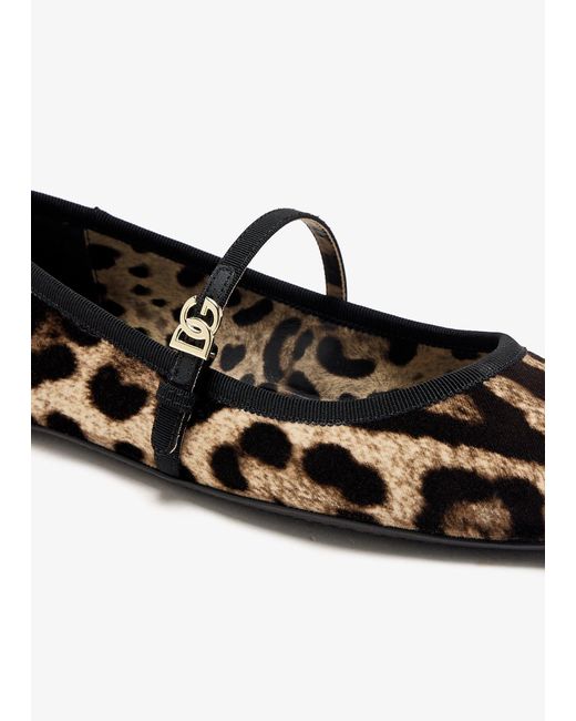 Dolce & Gabbana White Printed Velvet Ballet Flats