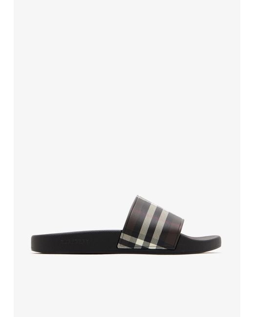 Burberry White Check Slides