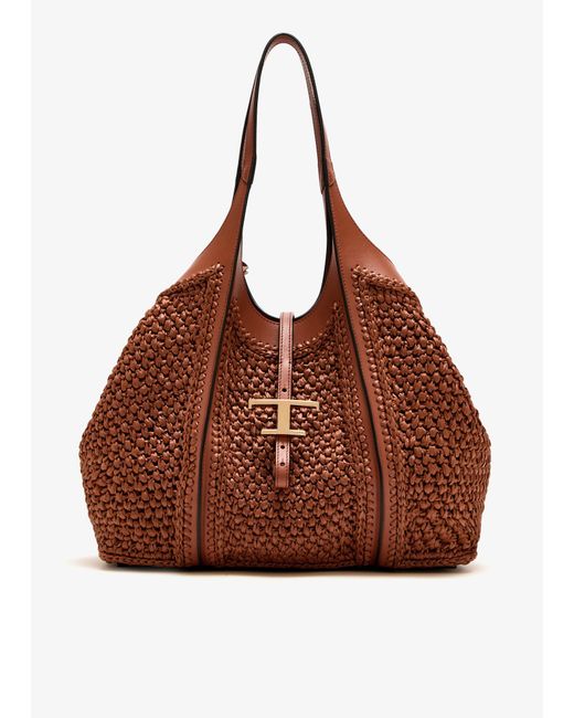 Tod's Brown T Timeless Medium Shopping Bag