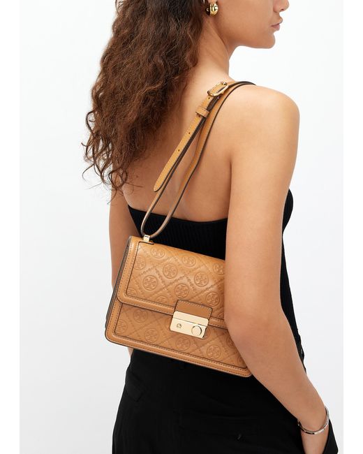 Tory Burch Natural T Monogram Leather Shoulder Bag