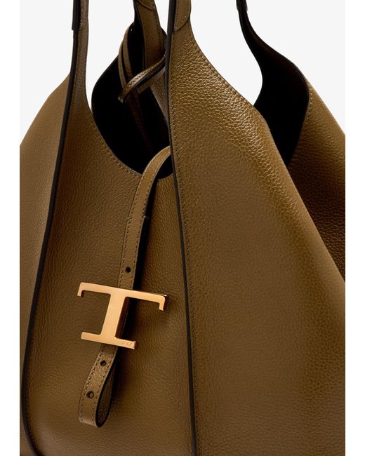 Tod's Brown T Timeless Medium Shopping Bag