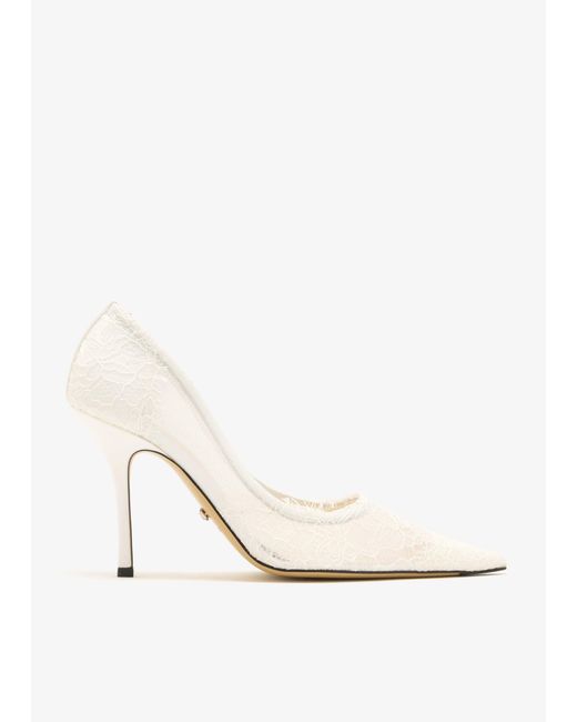 Mach & Mach White Devon Chantilly Pumps