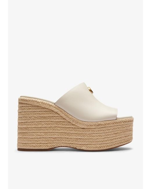 COACH White Logo-Plaque Wedge Espadrilles