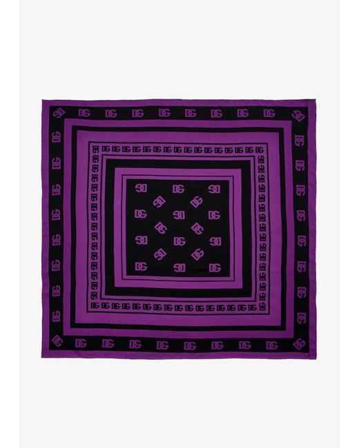 Dolce & Gabbana Purple Dg Logo Print Silk Twill Scarf