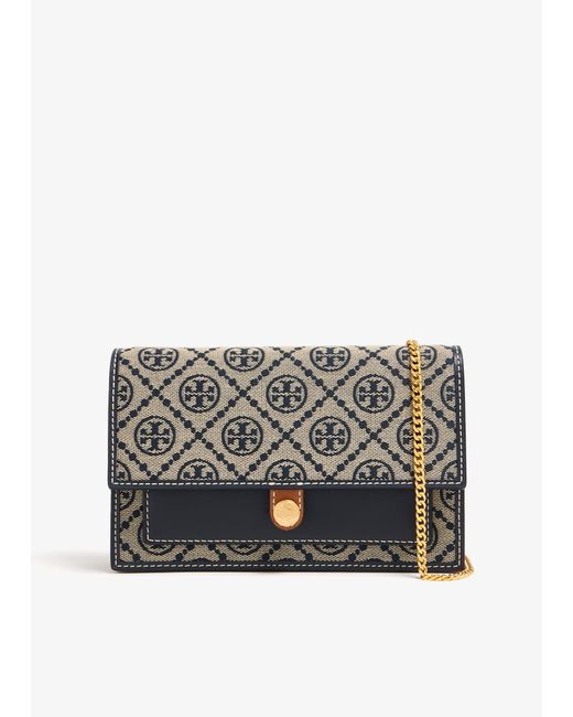 Tory Burch Gray T Monogram Chain Wallet