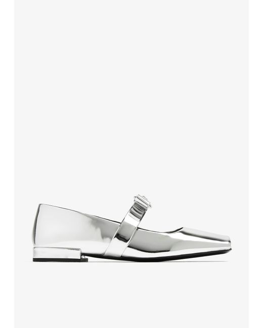 Versace White Gianni Ribbon Open Ballerinas