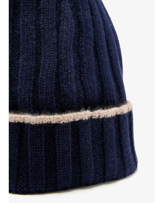 Brunello Cucinelli Blue Cashmere Rib-Knit Beanie for men