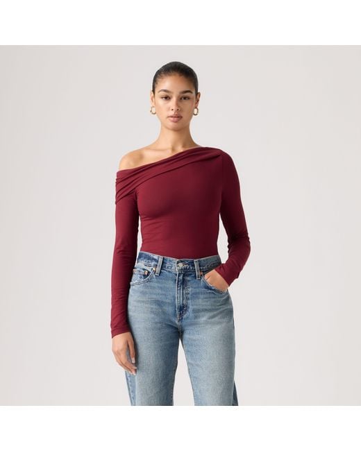 Levi's Red Clara Off Shoulder Long Sleeve Top