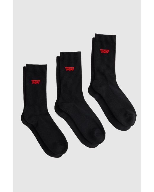 Levi's Black Regular Cut Batwing Logo Recycled Cotton Socks 3 Pack for men