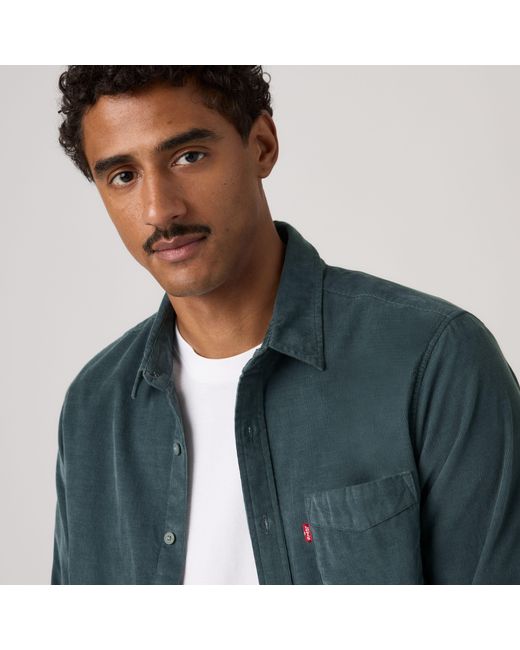 Levi's Blue Corduroy Classic Pocket Standard Fit Shirt for men