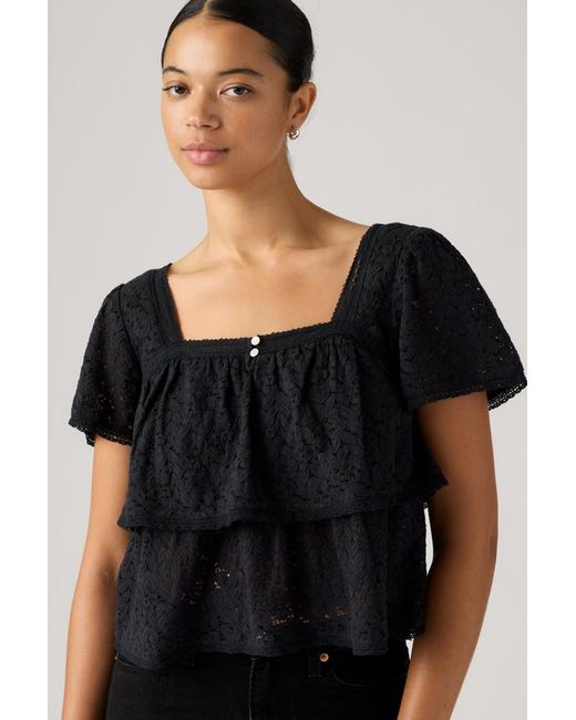 Levi's Black Dom Short Sleeve Lace Blouse