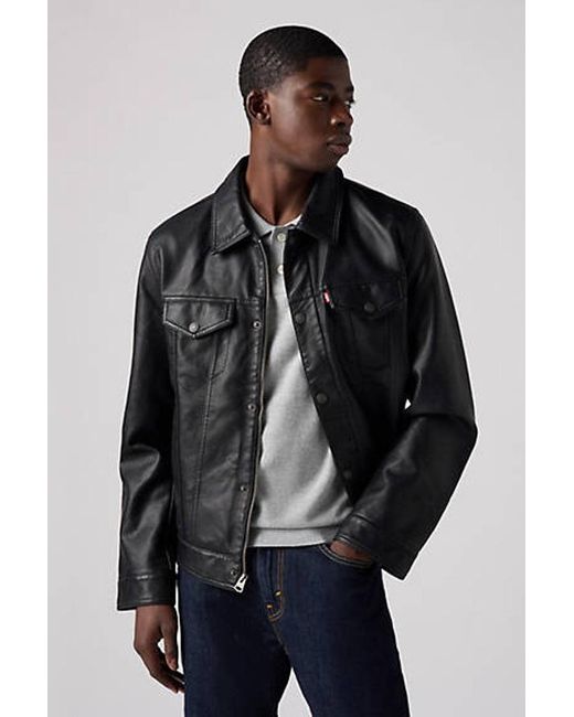 Levi's Faux Leather Trucker Jacket in Grey for Men | Lyst UK