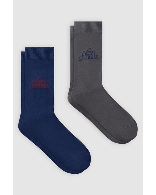 Levi's Blue Regular Cut Logo Socks 2 Pack for men