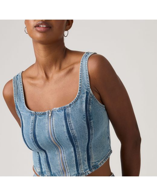 Levi's Blue Seamed Zip Bustier Top