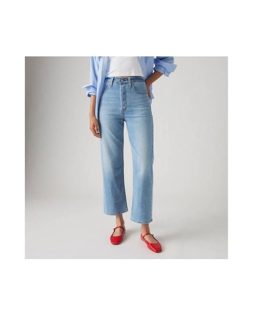 Jeans Ribcage Con Tobillo Recto De Algodón De Lino Levi's de color Blue