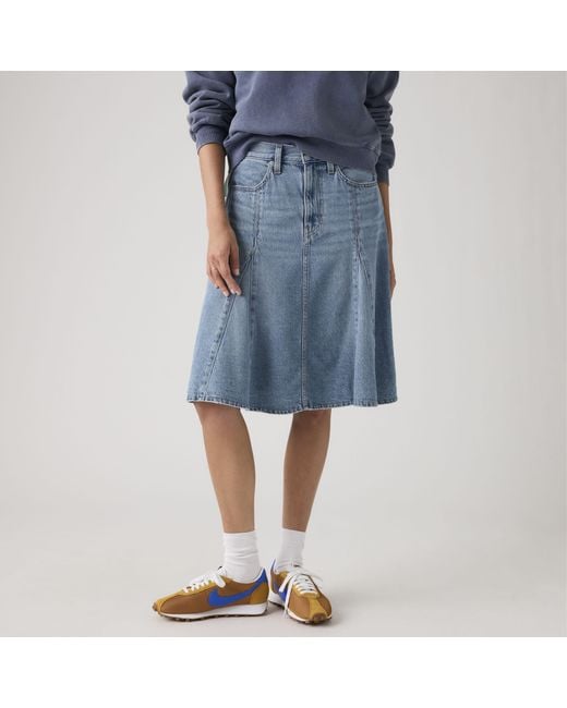 Levi's Blue Godet Knee Length Lightweight Skirt