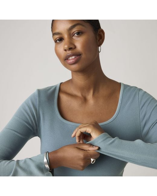 Levi's Blue Essential Square Neck Long Sleeve Tee