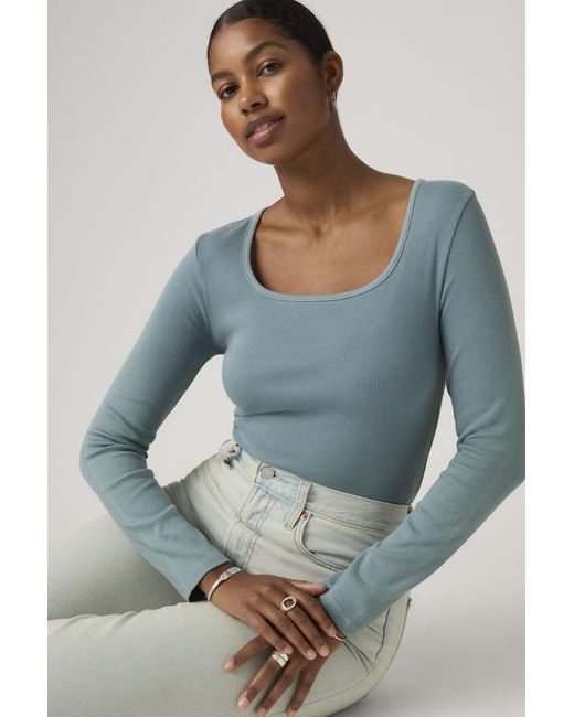 Levi's Blue Essential Square Neck Long Sleeve Tee