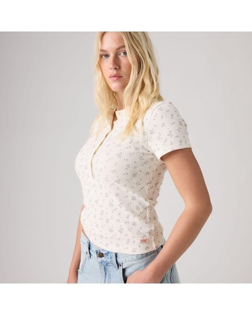 Levi's White Dry Goods Pointelle Short Sleeve Henley