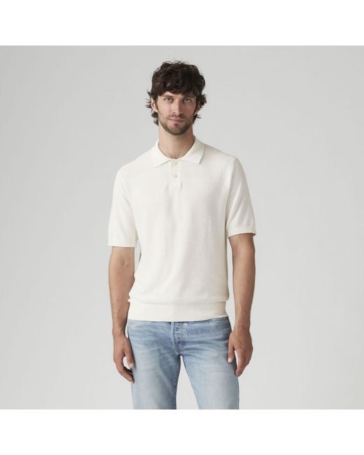Levi's White Sweater Cotton Linen Knit Polo for men