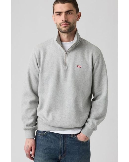 Levi's Gray Housemark Quarter Zip Pullover for men