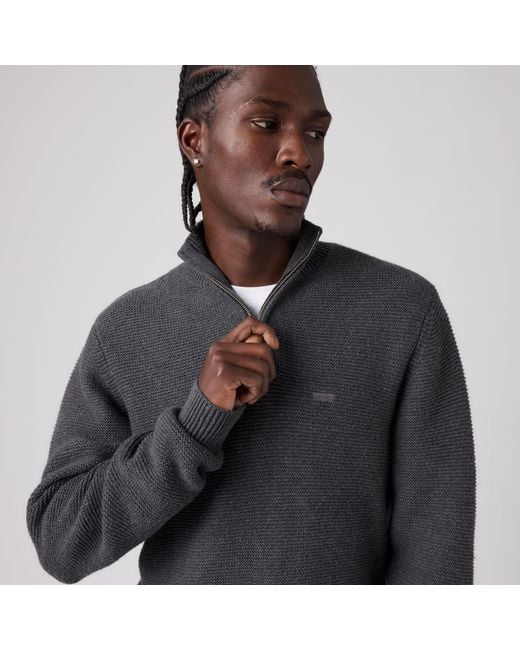 Levi's Gray Housemark Quarter Zip Sweater for men