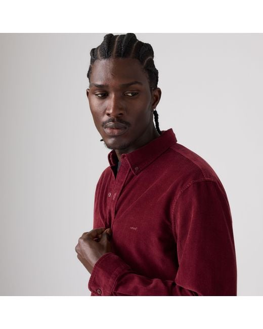Levi's Red Authentic Button Up Corduroy Shirt for men