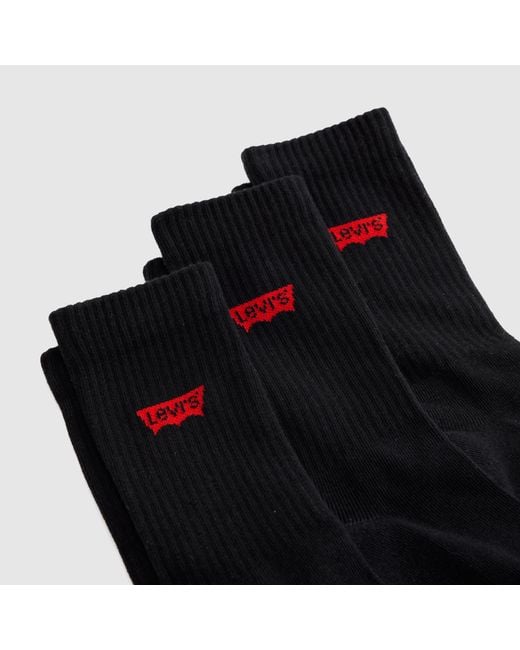 Levi's Black Regular Cut Batwing Logo Recycled Cotton Socks 3 Pack for men