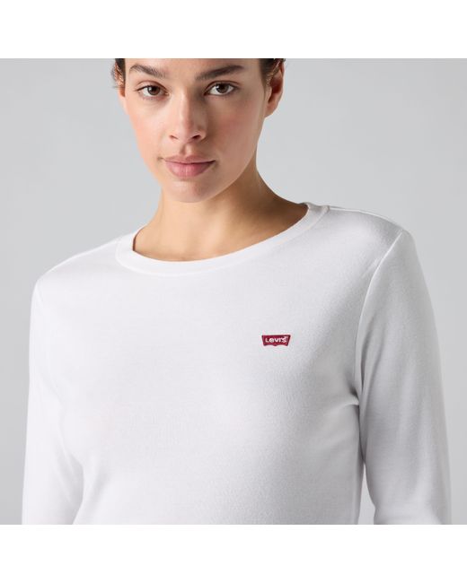 Levi's White Essential Housemark Long Sleeve Tee