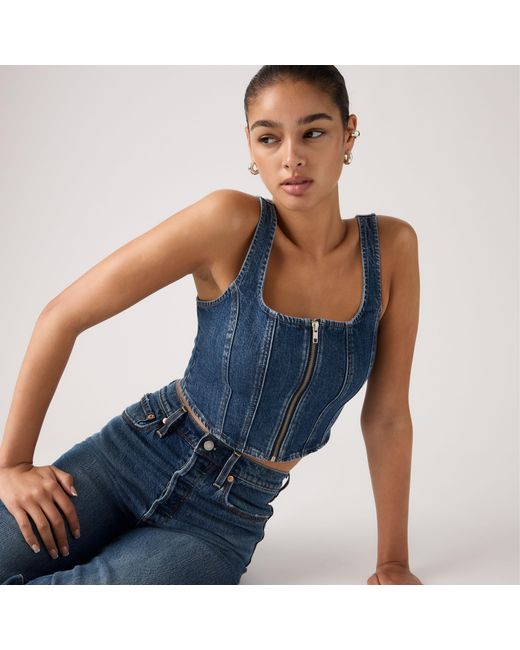 Levi's Blue Seamed Zip Bustier Top