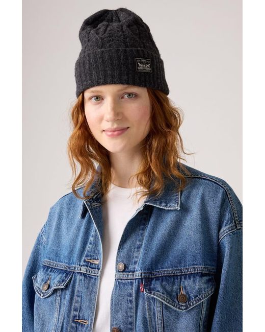 Levi's Blue Holiday Cable Knit Backpatch Beanie