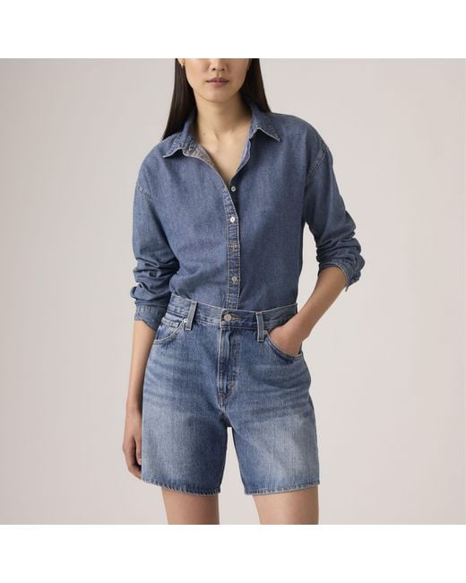 Levi's Blue High Rise Baggy Shorts