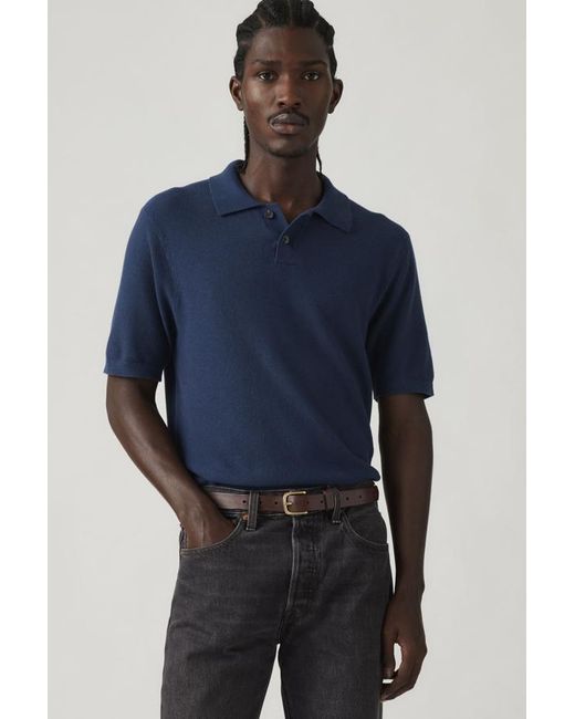 Levi's Blue Sweater Cotton Linen Knit Polo for men