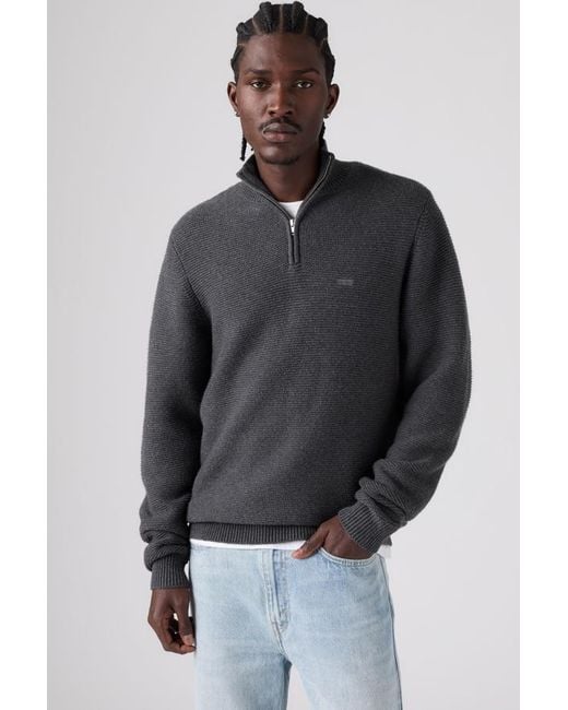 Levi's Gray Housemark Quarter Zip Sweater for men