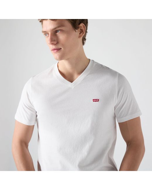 Levi's White Classic Housemark V Neck Tee for men