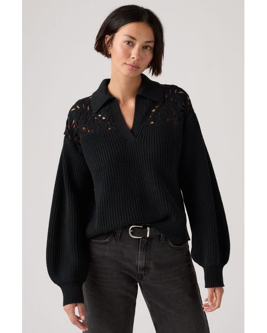 Levi's Black Bianca Crochet Polo Sweater