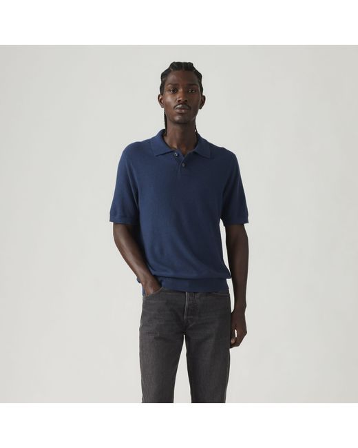 Levi's Blue Sweater Cotton Linen Knit Polo for men