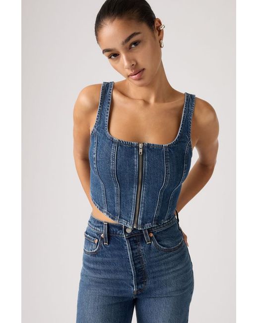 Levi's Blue Seamed Zip Bustier Top